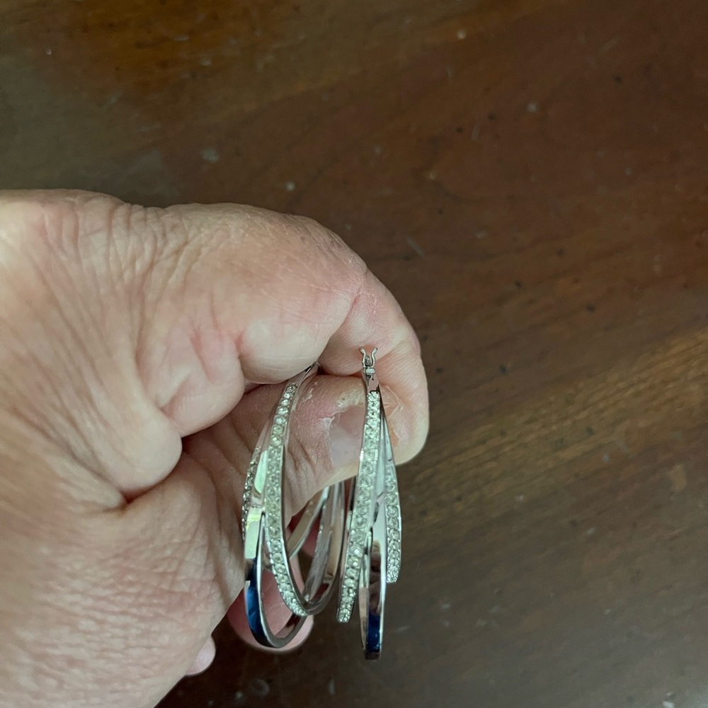 925  Silver Hoops triple crystal. NWOT! - Picture 2 of 6